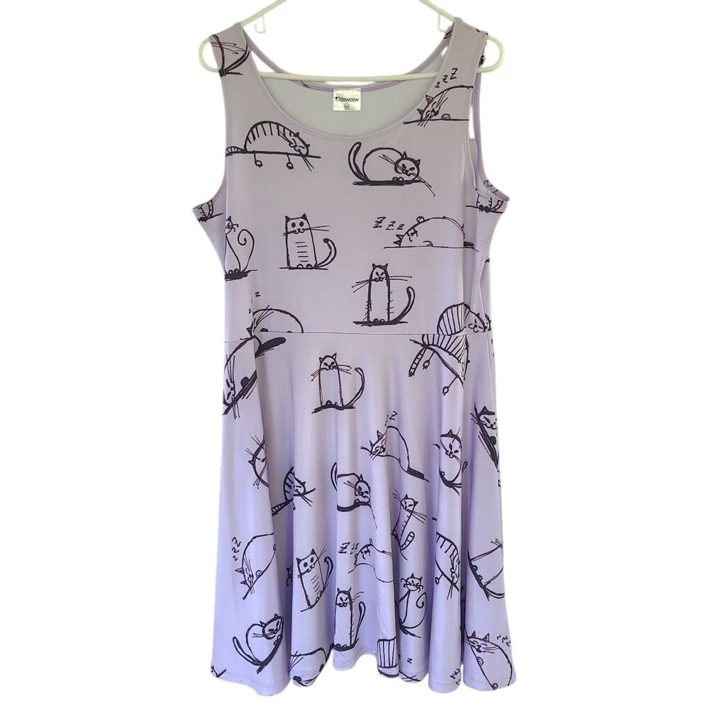 CowCow Women's Sz 2XL Polyester Stretchy Spandex Dress CAT Print RARE EUC